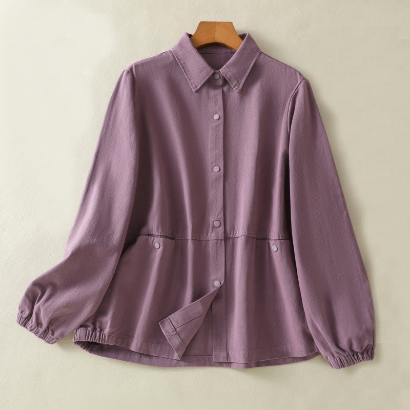 Veste en coton à col montant et boutons unis pour femme Buddha Stones - Prune - US14，UK/AU18，EU46 (2XL) - image 1