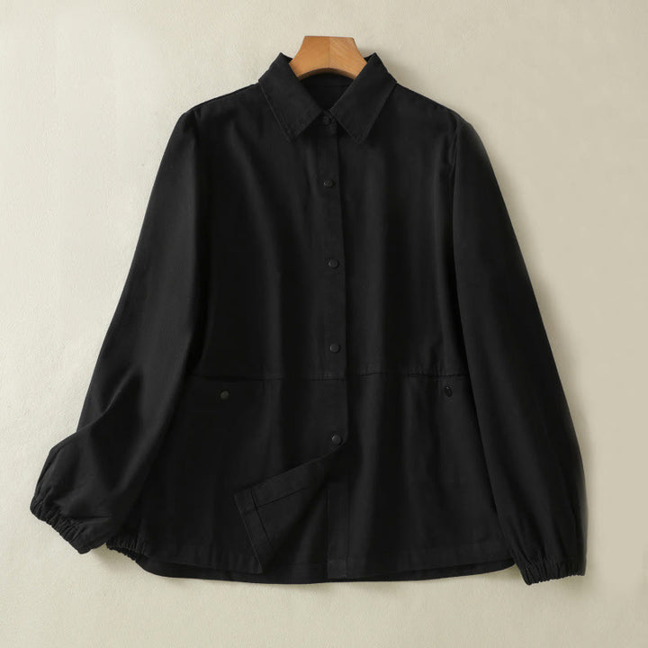 Veste en coton à col montant et boutons unis pour femme Buddha Stones - Noir - US14，UK/AU18，EU46 (2XL) - image 9