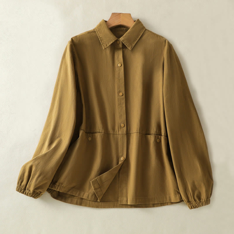 Veste en coton à col montant et boutons unis pour femme Buddha Stones - Verge d'or foncée - US14，UK/AU18，EU46 (2XL) - image 27