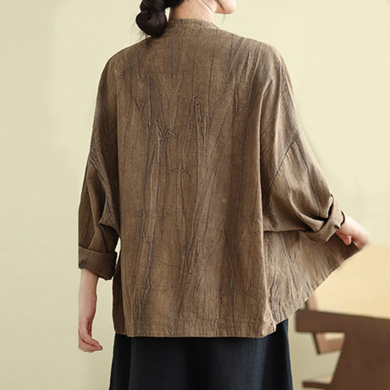 Veste en coton et lin à manches longues et poches pour femme Motif Buddha Stones - image 1