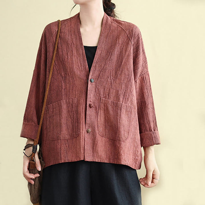 Veste en coton et lin à manches longues et poches pour femme Motif Buddha Stones - image 9