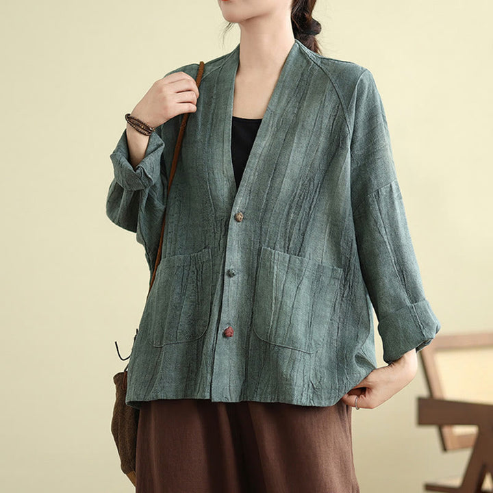 Veste en coton et lin à manches longues et poches pour femme Motif Buddha Stones - CadetBlue - US14，UK/AU18，EU46 (2XL) - image 18