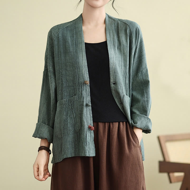 Veste en coton et lin à manches longues et poches pour femme Motif Buddha Stones - image 19