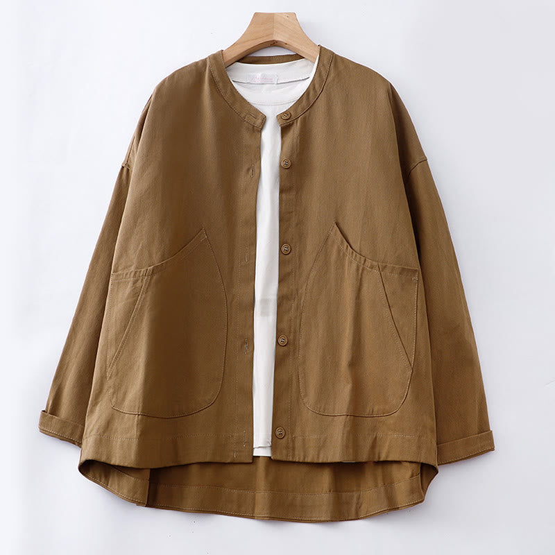 Veste en coton à manches longues et poches pour femme, motif Buddha Stones, couleur unie - DarkGoldenrod - US14，UK/AU18，EU46 (2XL) - image 0