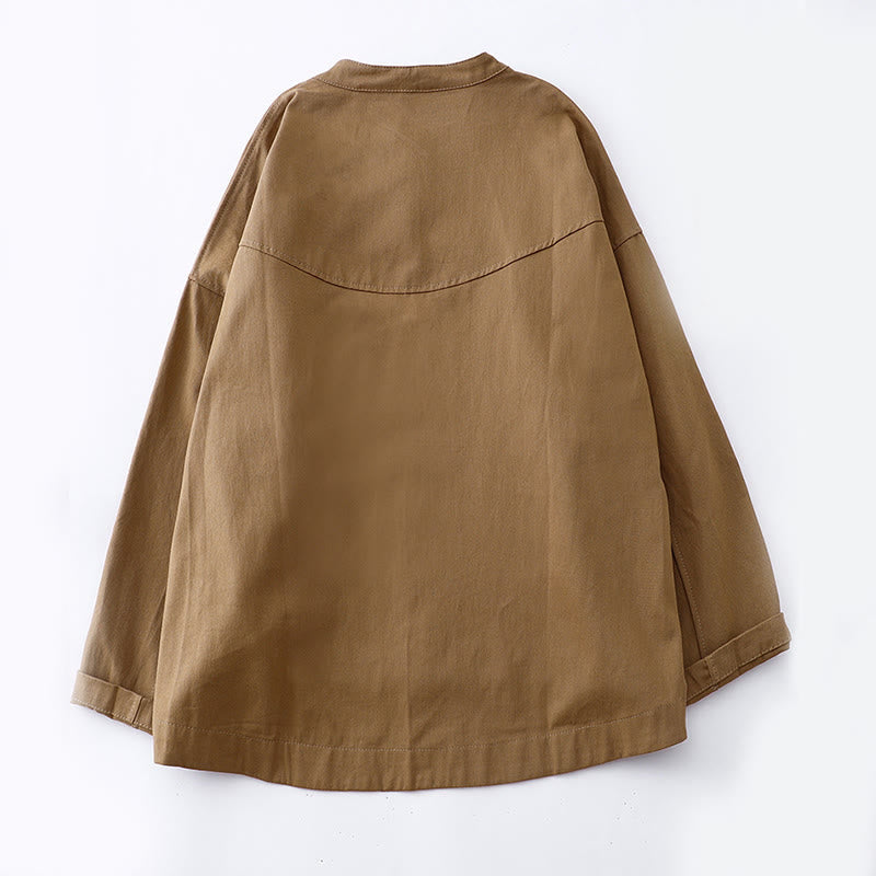 Veste en coton à manches longues et poches pour femme, motif Buddha Stones, couleur unie - image 1