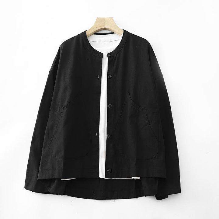 Veste en coton à manches longues et poches pour femme, motif Buddha Stones, couleur unie - Noir - US14，UK/AU18，EU46 (2XL) - image 8