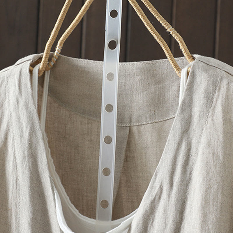 Veste en coton à col en V et poches pour femme, motif Buddha Stones, couleur pure - image 1