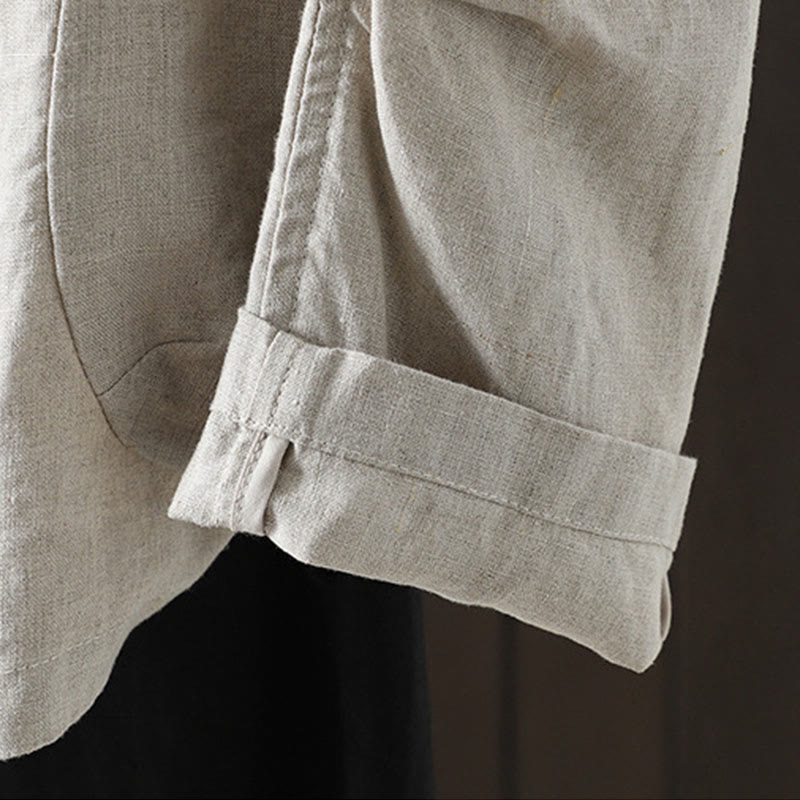 Veste en coton à col en V et poches pour femme, motif Buddha Stones, couleur pure - image 2