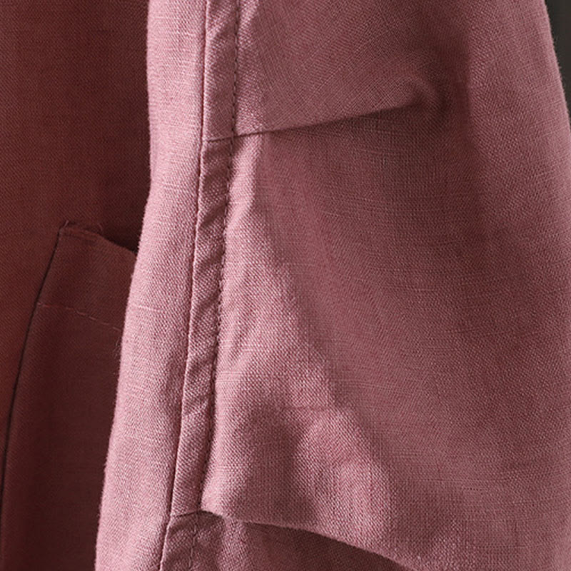 Veste en coton à col en V et poches pour femme, motif Buddha Stones, couleur pure - image 9