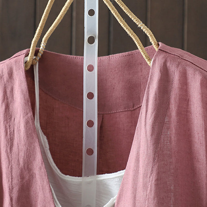 Veste en coton à col en V et poches pour femme, motif Buddha Stones, couleur pure - image 14