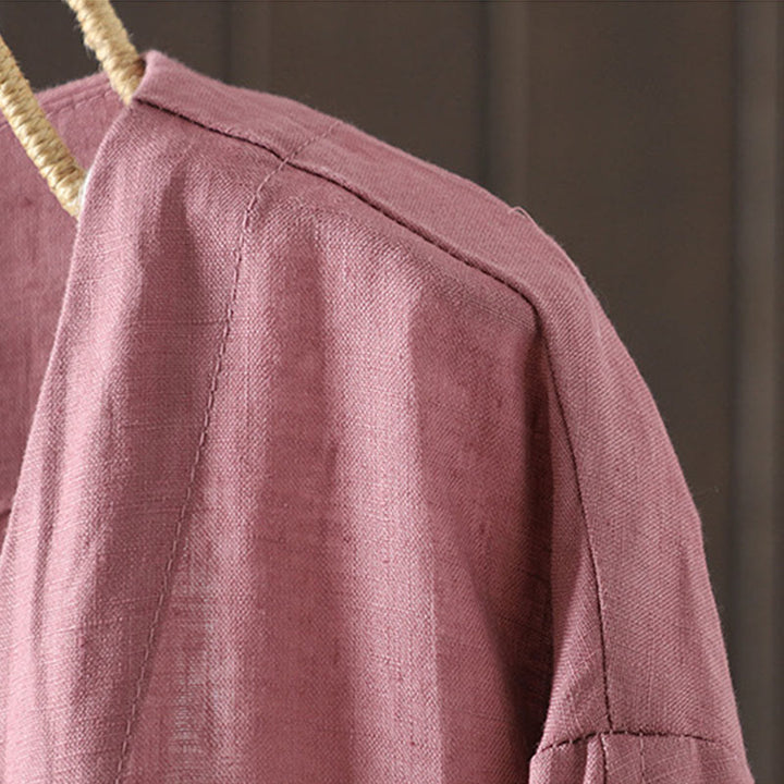 Veste en coton à col en V et poches pour femme, motif Buddha Stones, couleur pure - image 9