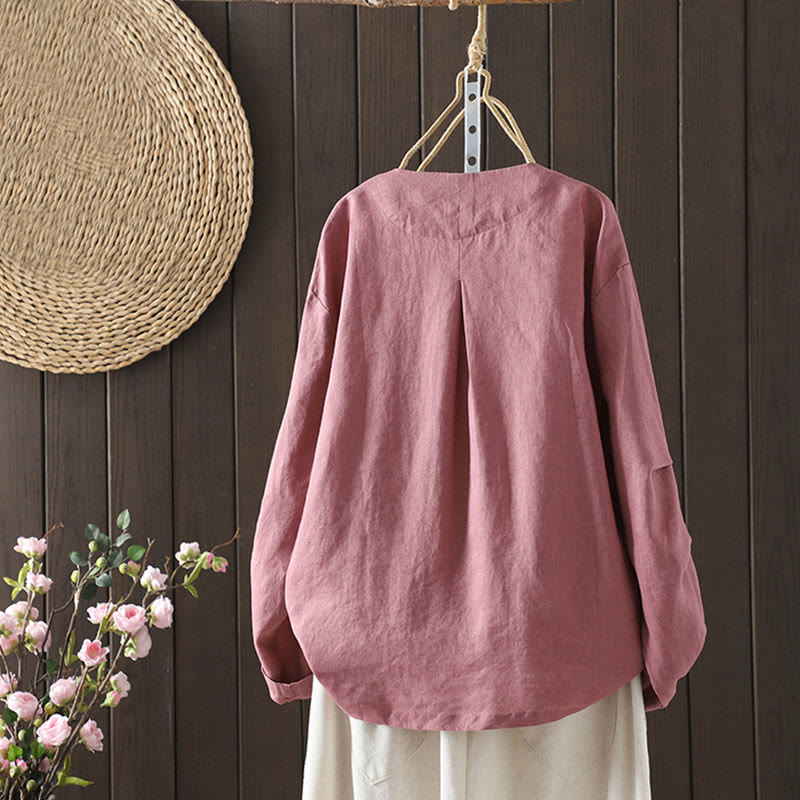 Veste en coton à col en V et poches pour femme, motif Buddha Stones, couleur pure - image 7