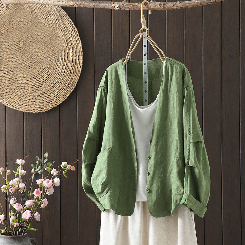 Veste en coton à col en V et poches pour femme, motif Buddha Stones, couleur pure - Vert mer moyen - US14，UK/AU18，EU46 (2XL) - image 17