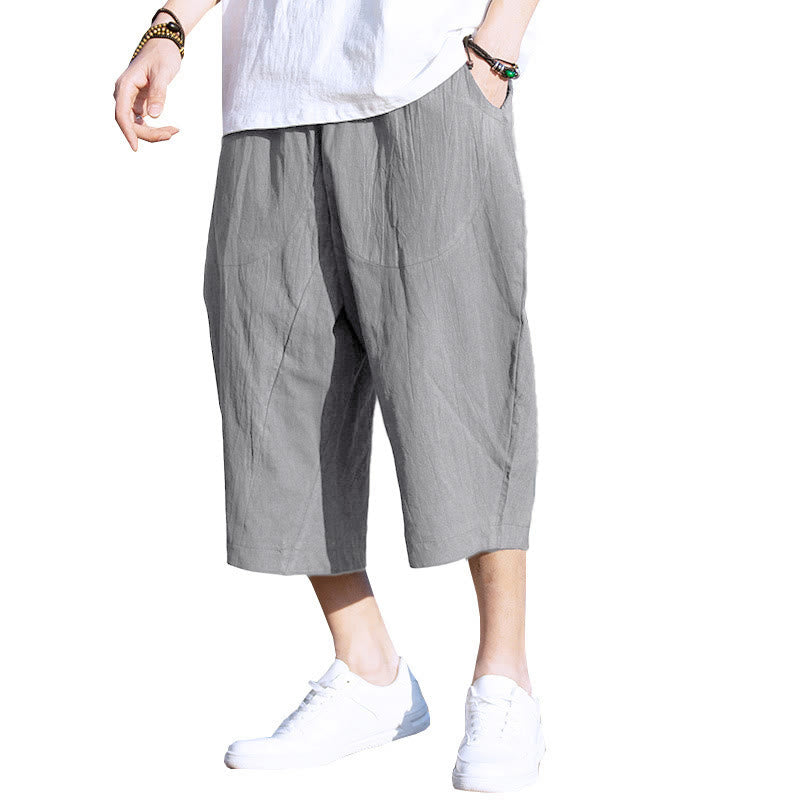 Pantalon d'été pour homme, coupe simple, plissé, cordon de serrage, longueur 7-8, avec poches, motif Buddha Stones - image 3