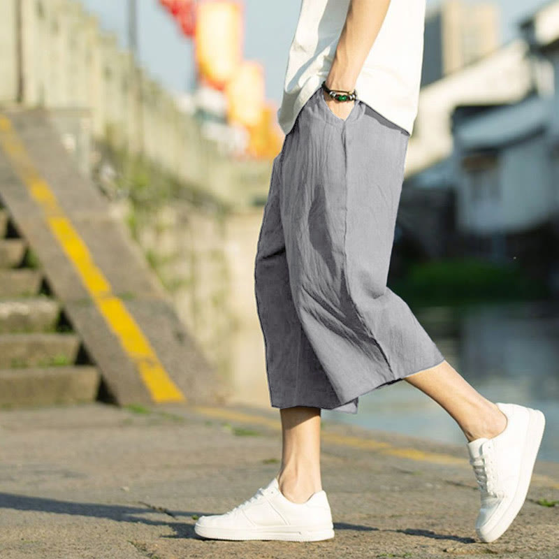 Pantalon d'été en coton et lin avec cordon de serrage et poches pour homme, taille 7-8, motif Buddha Stones - image 1