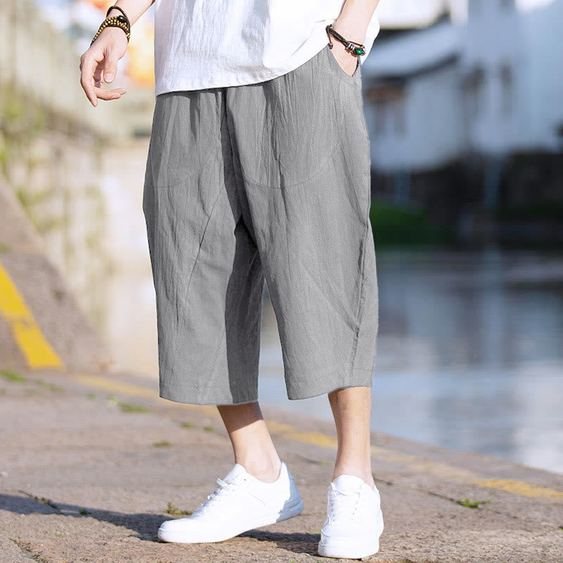 Pantalon d'été pour homme, coupe simple, plissé, cordon de serrage, longueur 7-8, avec poches, motif Buddha Stones - Gris - US/UK/AU46，EU56 (5XL) - image 0