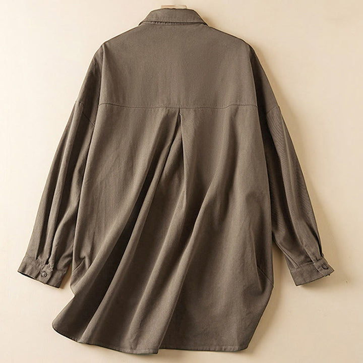 Veste à revers en coton et lin pour femme, manches longues, motif irrégulier, motif Buddha Stones Fall, avec poches - image 16