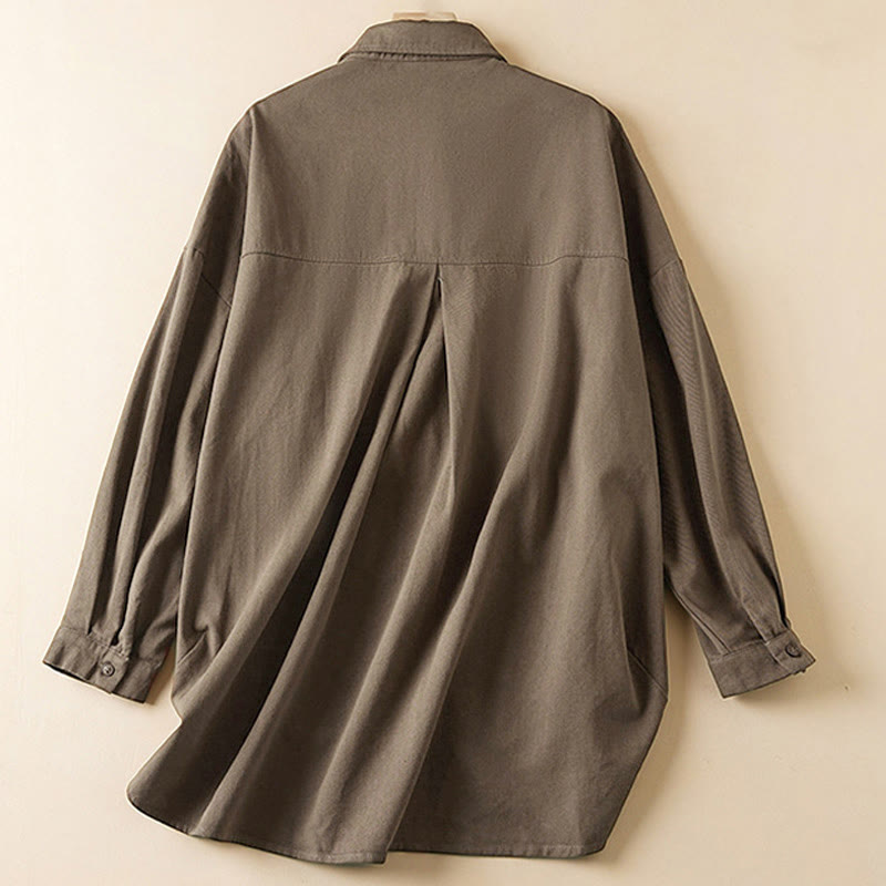 Veste à revers en coton et lin pour femme, manches longues, motif irrégulier, motif Buddha Stones Fall, avec poches - image 15