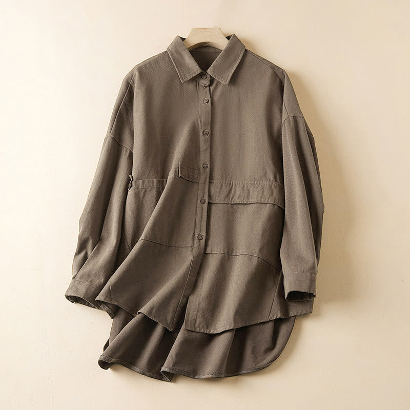 Veste à revers en coton et lin pour femme, manches longues, motif irrégulier, motif Buddha Stones Fall, avec poches - Tanné - US14，UK/AU18，EU46 (2XL) - image 13