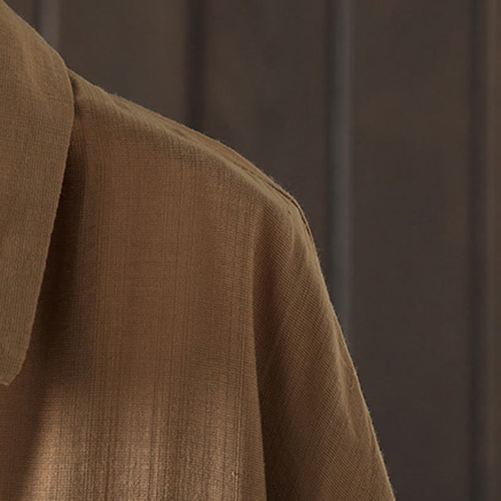 Manteau en coton uni avec poches et boutons Buddha Stones pour femme - image 4