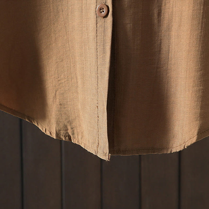 Manteau en coton uni avec poches et boutons Buddha Stones pour femme - image 3