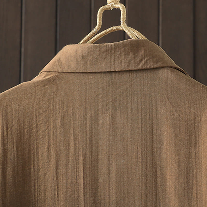 Manteau en coton uni avec poches et boutons Buddha Stones pour femme - image 2