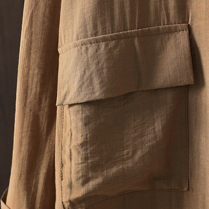 Manteau en coton uni avec poches et boutons Buddha Stones pour femme - image 9