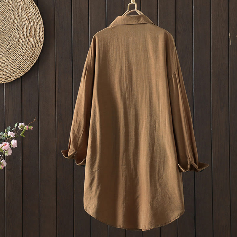 Manteau en coton uni avec poches et boutons Buddha Stones pour femme - image 1