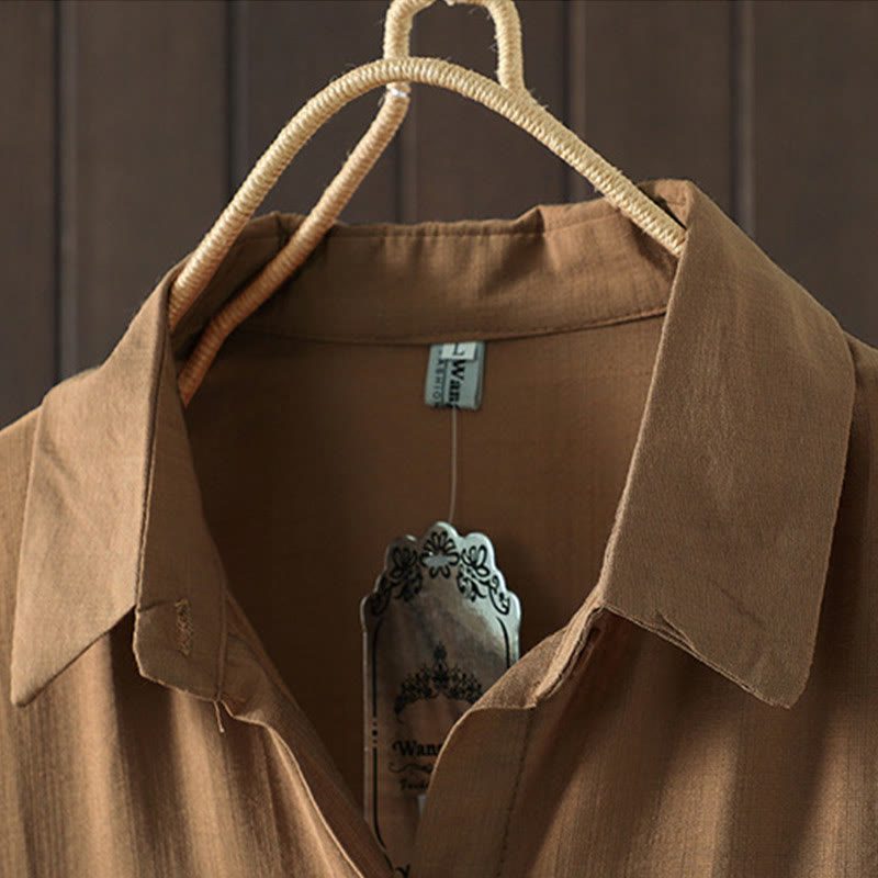 Manteau en coton uni avec poches et boutons Buddha Stones pour femme - image 6