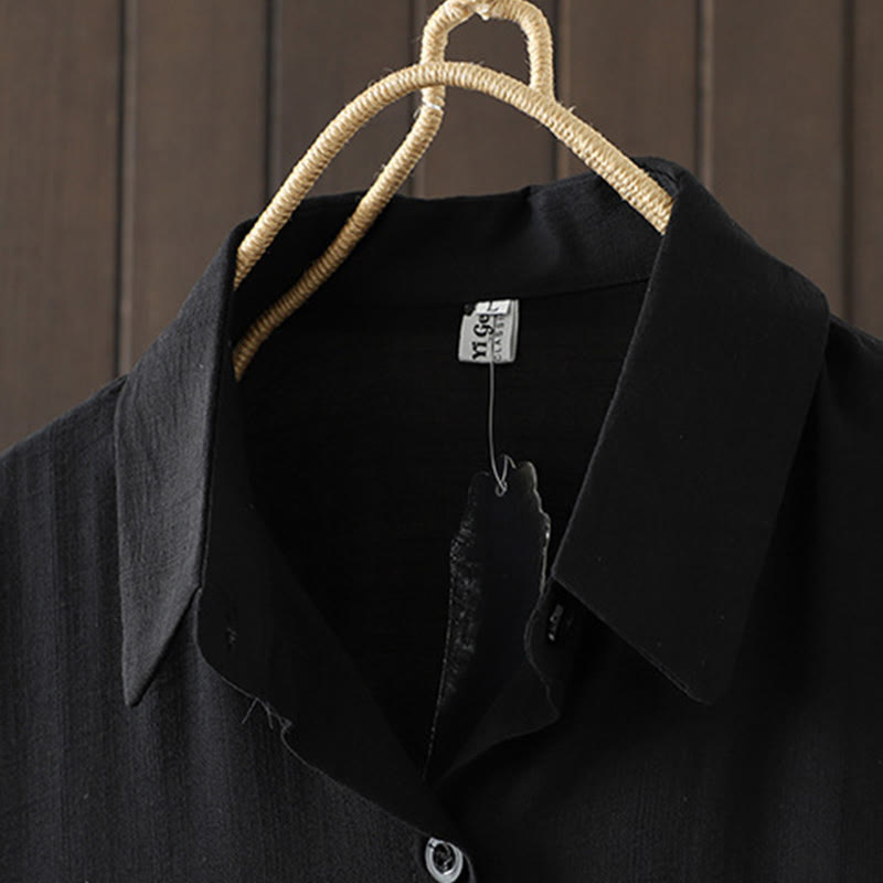 Manteau en coton uni avec poches et boutons Buddha Stones pour femme - image 11