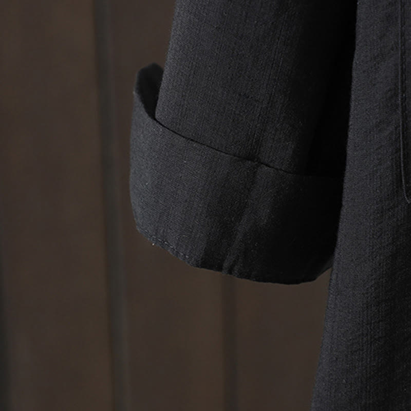 Manteau en coton uni avec poches et boutons Buddha Stones pour femme - image 12