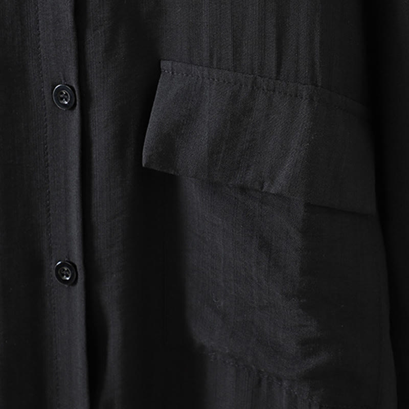 Manteau en coton uni avec poches et boutons Buddha Stones pour femme - image 15