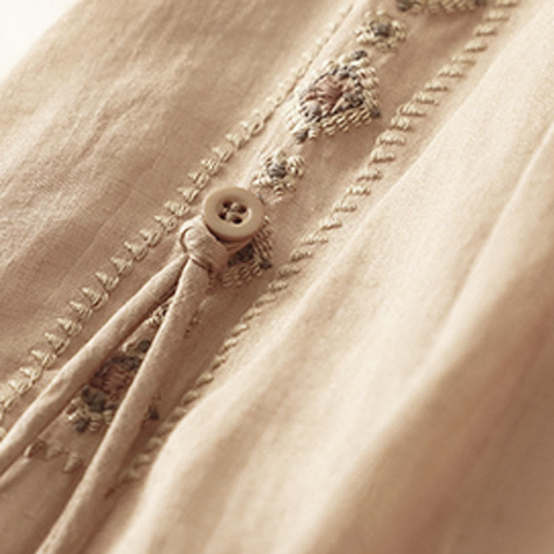 Jupe en coton et lin pour femme, motif Buddha Stones vintage avec broderies et boutons, longueur 7-8 - image 10