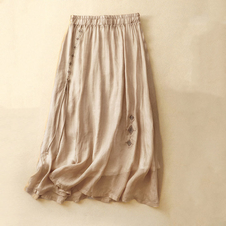 Jupe en coton et lin pour femme, motif Buddha Stones vintage avec broderies et boutons, longueur 7-8 - Or - US8-10，UK/AU12-14，EU40-42 (2XL) - image 9