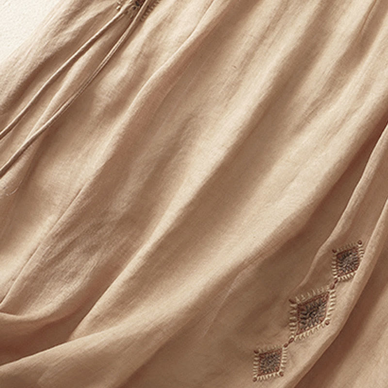 Jupe en coton et lin pour femme, motif Buddha Stones vintage avec broderies et boutons, longueur 7-8 - image 12