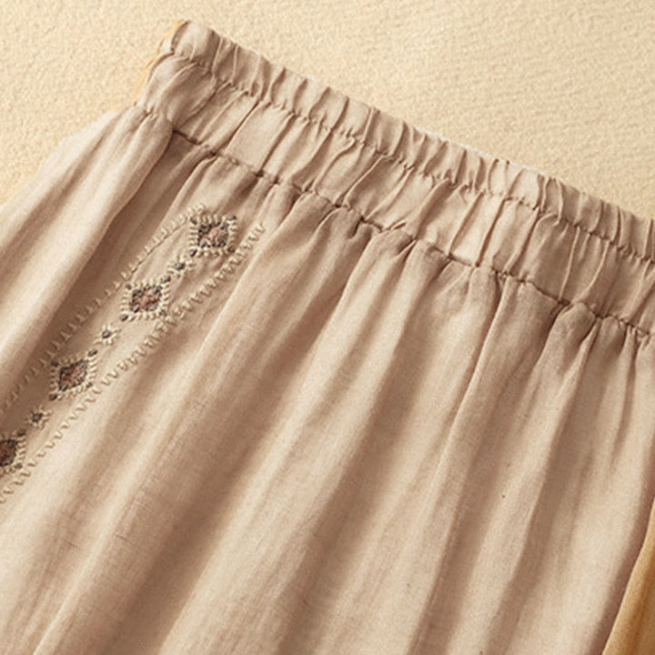 Jupe en coton et lin pour femme, motif Buddha Stones vintage avec broderies et boutons, longueur 7-8 - image 14