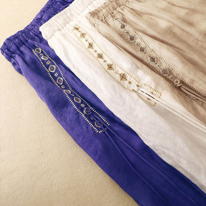 Jupe en coton et lin pour femme, motif Buddha Stones vintage avec broderies et boutons, longueur 7-8 - image 17