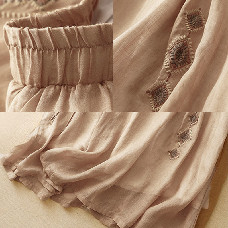 Jupe en coton et lin pour femme, motif Buddha Stones vintage avec broderies et boutons, longueur 7-8 - image 13