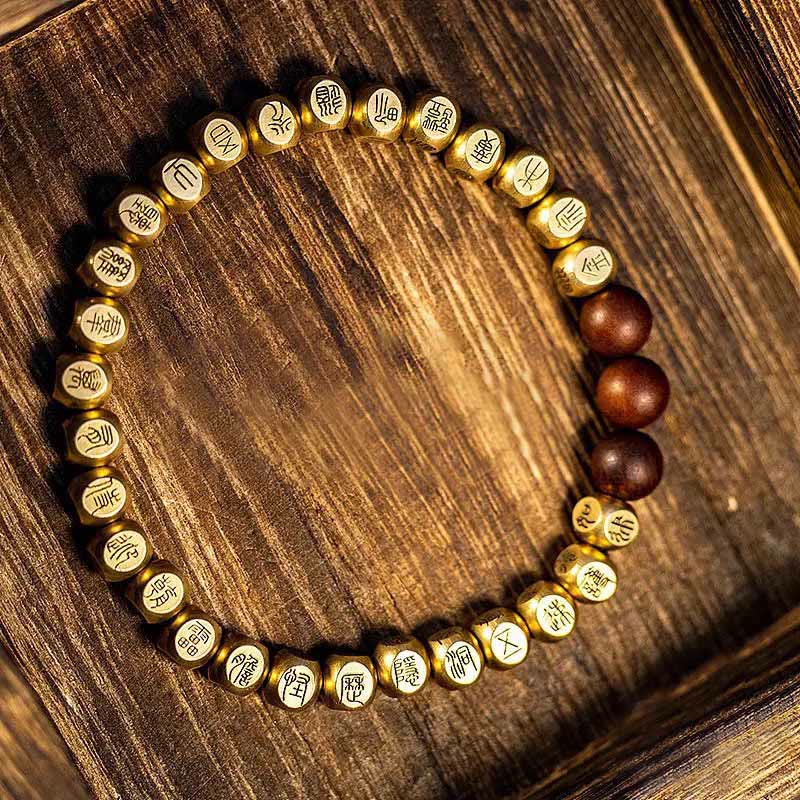 Bracelet de richesse en perles de bois de jujubier frappées par la foudre, Buddha Stones , cuivre, laiton - Cuivre Laiton (circonférence du poignet : 18-24 cm) - image 6