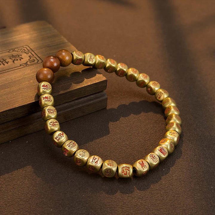 Bracelet de richesse en perles de bois de jujubier frappées par la foudre, Buddha Stones , cuivre, laiton - Cuivre Laiton avec Cinabre (Tour de Poignet : 18-24cm) - image 1
