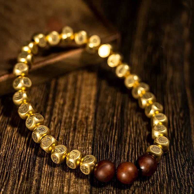 Bracelet de richesse en perles de bois de jujubier frappées par la foudre, Buddha Stones , cuivre, laiton - image 7