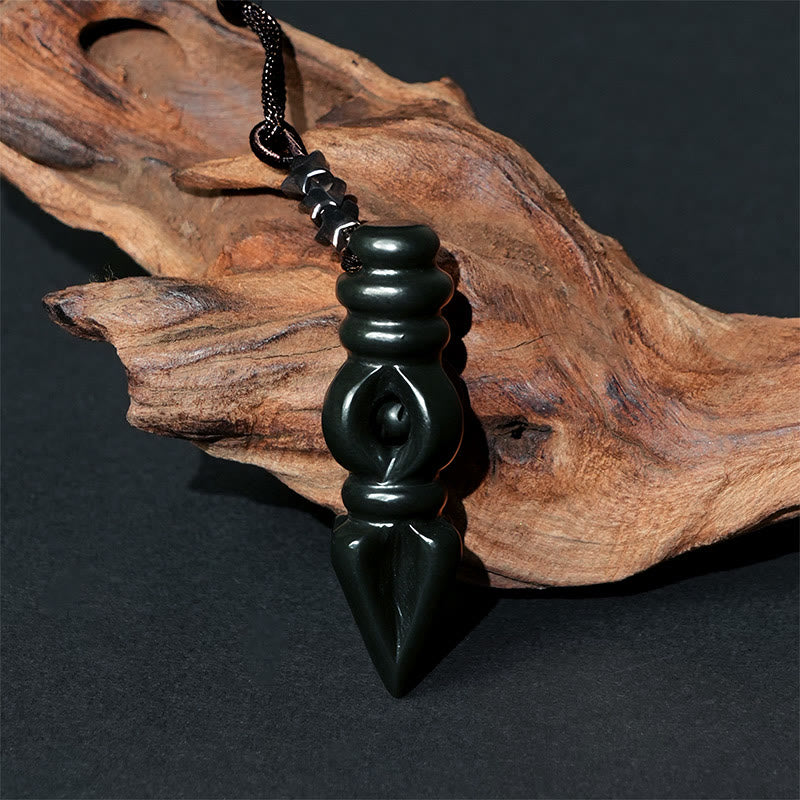 Collier pendentif en Buddha Stones tibétain Hetian cyan jade pilon Vajra Dorje étoile harmonie - image 1