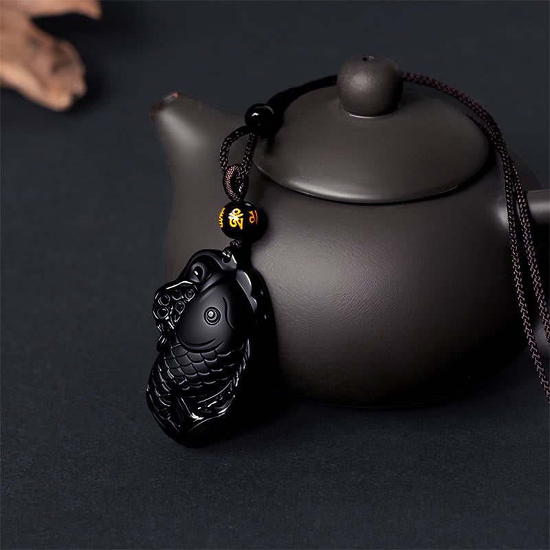 Collier pendentif force amphioxus en obsidienne noire naturelle de Buddha Stones - image 6