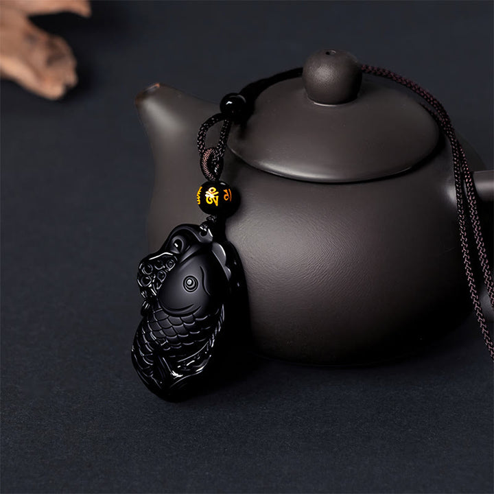 Collier pendentif force amphioxus en obsidienne noire naturelle de Buddha Stones - image 6