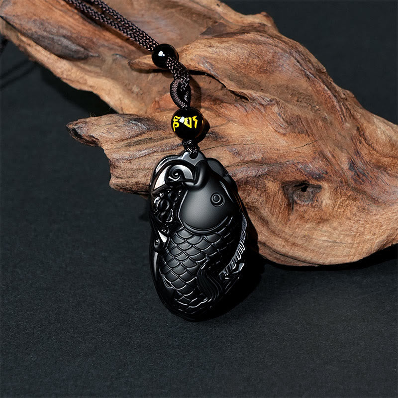 Collier pendentif force amphioxus en obsidienne noire naturelle de Buddha Stones - image 3