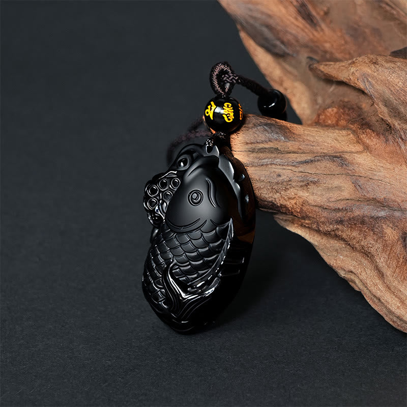 Collier pendentif force amphioxus en obsidienne noire naturelle de Buddha Stones - image 2