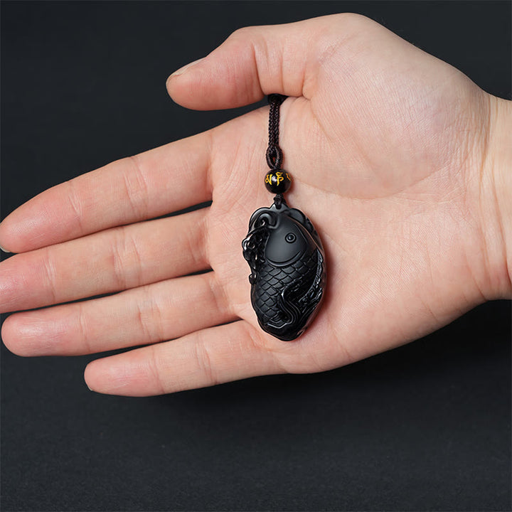 Collier pendentif force amphioxus en obsidienne noire naturelle de Buddha Stones - image 7