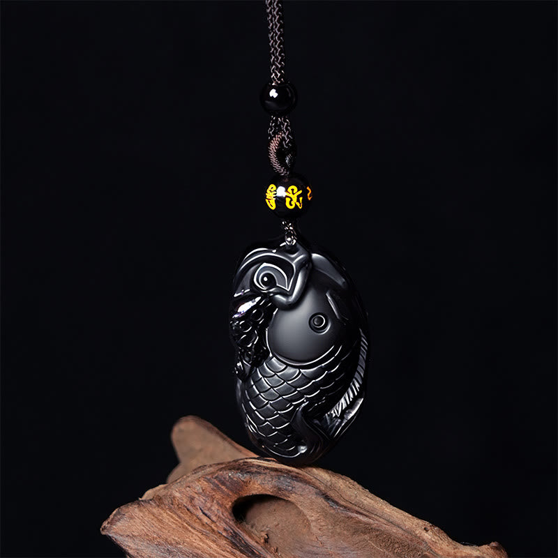 Collier pendentif force amphioxus en obsidienne noire naturelle de Buddha Stones - Obsidienne noire - image 1