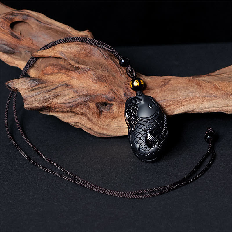 Collier pendentif force amphioxus en obsidienne noire naturelle de Buddha Stones - image 4
