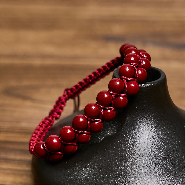 Bracelet de protection en perles double rangée tissées à la main en œil de Buddha Stones naturel et cinabre - image 9